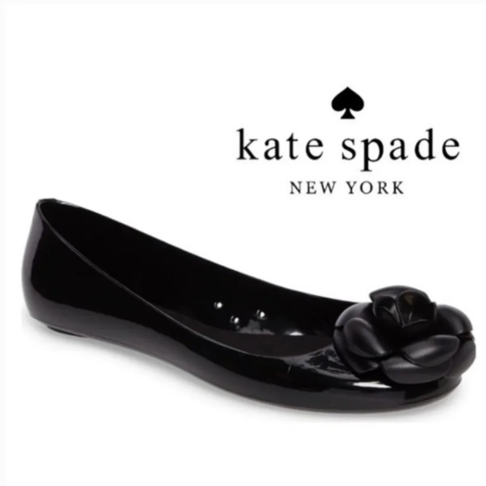 Kate Spade Jade Flower Black Jelly Ballet Flats